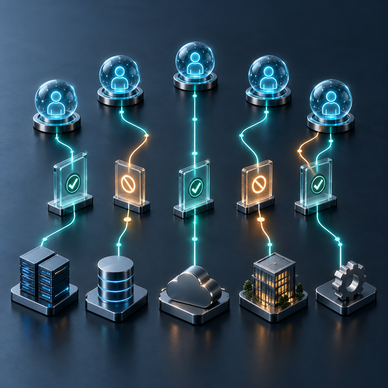 Autonomous agents under an AI governance framework: each agent has its own scoped identity, separate read and write access and approval gates before sensitive actions.