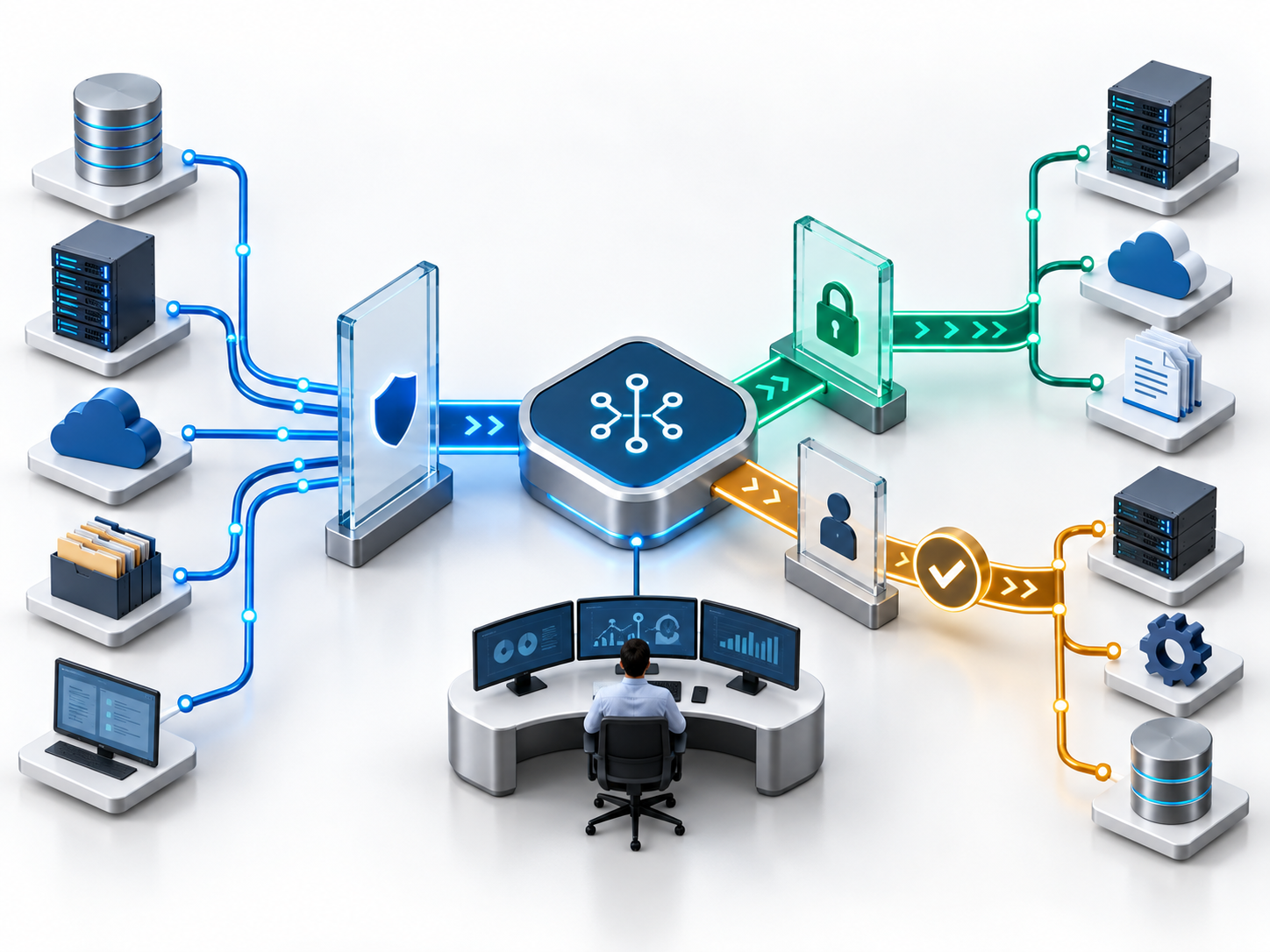 Enterprise security architecture separates data access, action authorization, approval and execution.