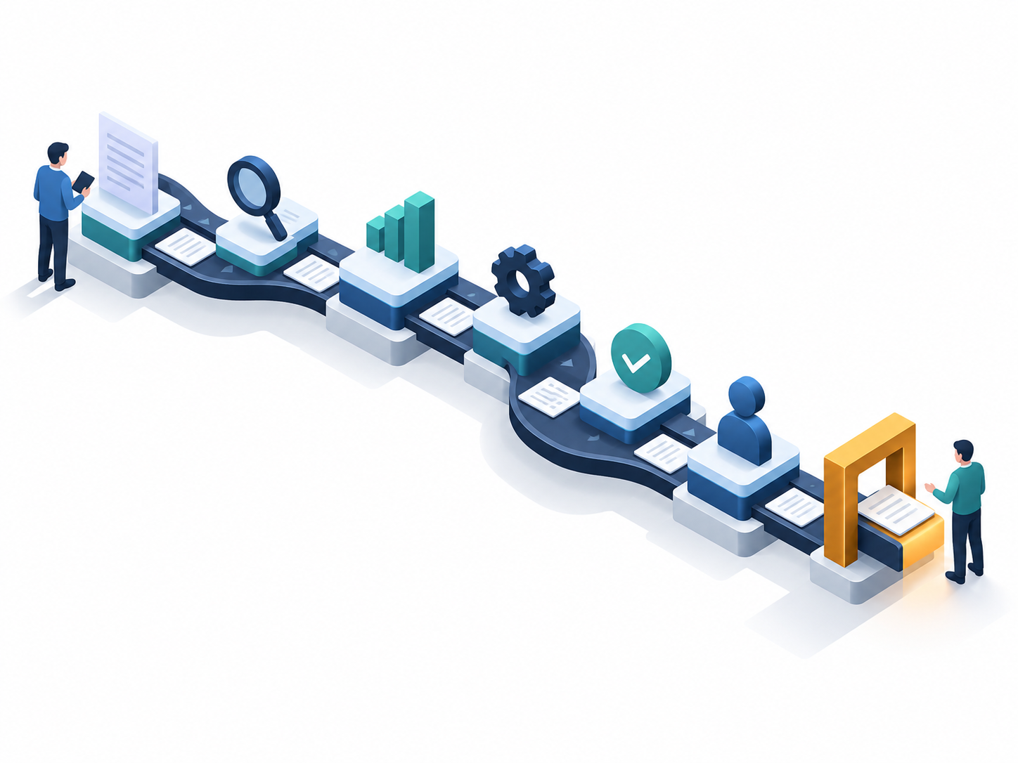A change moves through request, impact analysis, estimation, build and review, testing, approval and documentation. Each stage relies on people who understand the system.